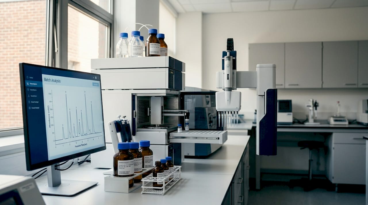 Scientist preparing peptide sample by HPLC
