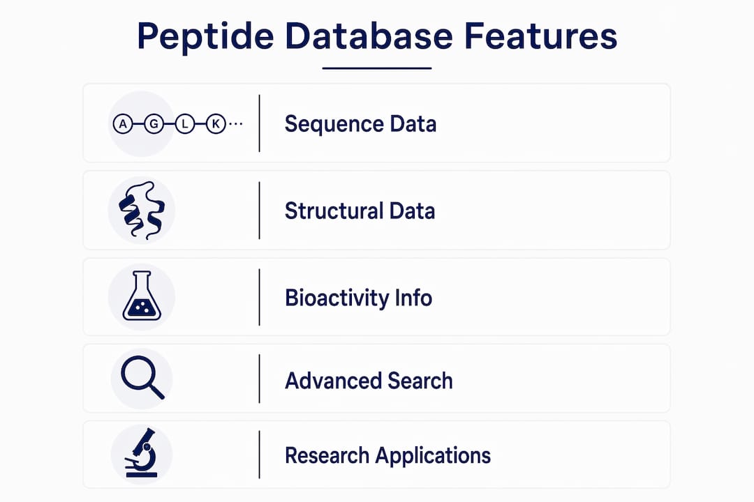 Infographic illustrating peptide database features