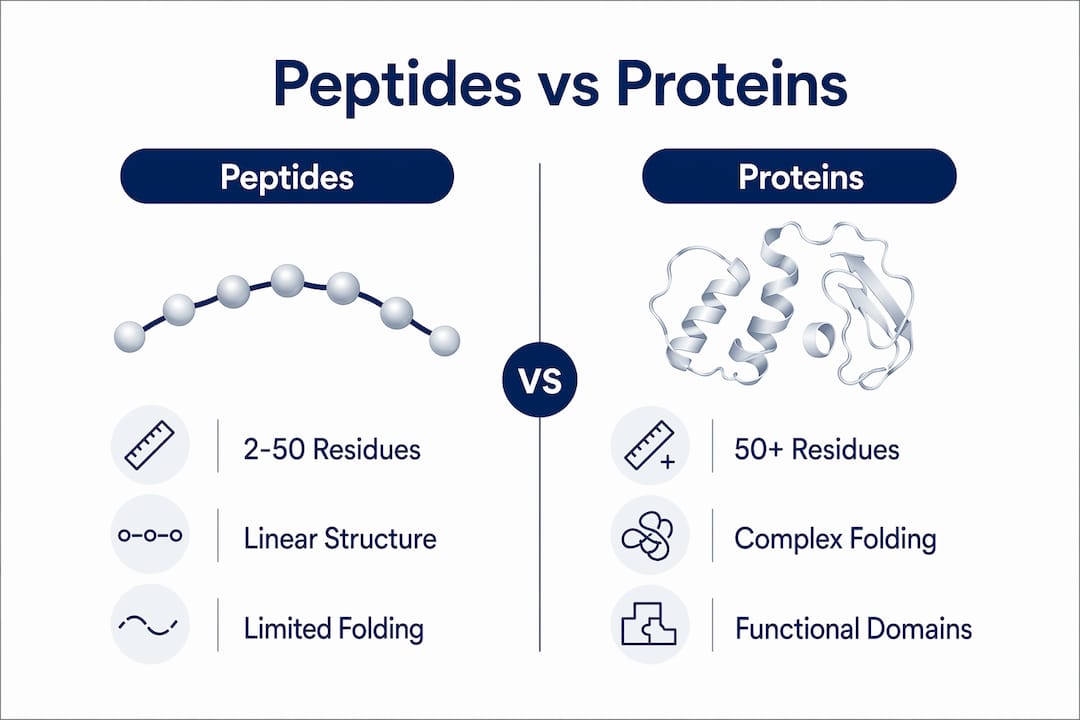 Infographic comparing peptides and proteins