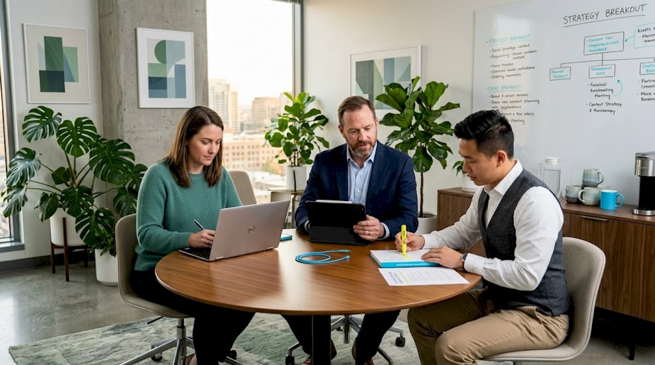 Law firm team planning thought leadership campaign