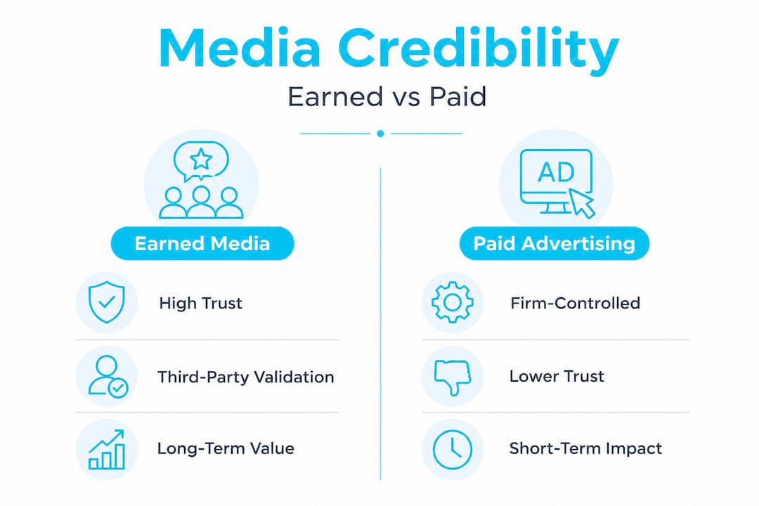 Infographic comparing earned media and paid advertising