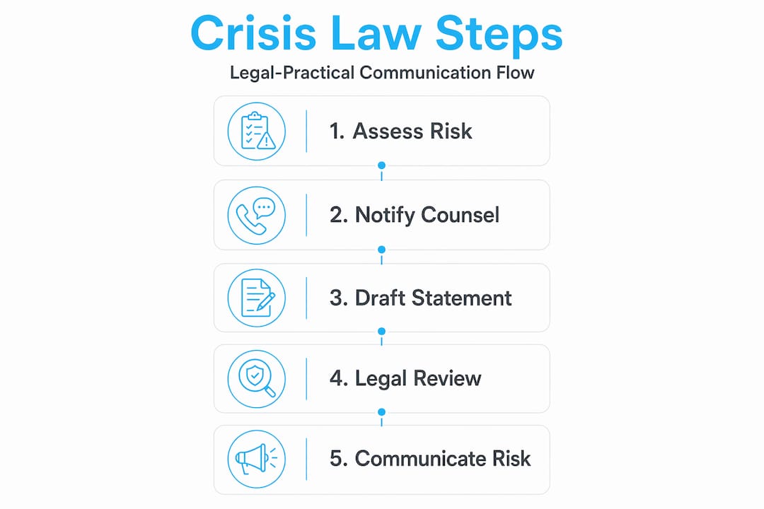 Infographic showing five crisis communications law steps