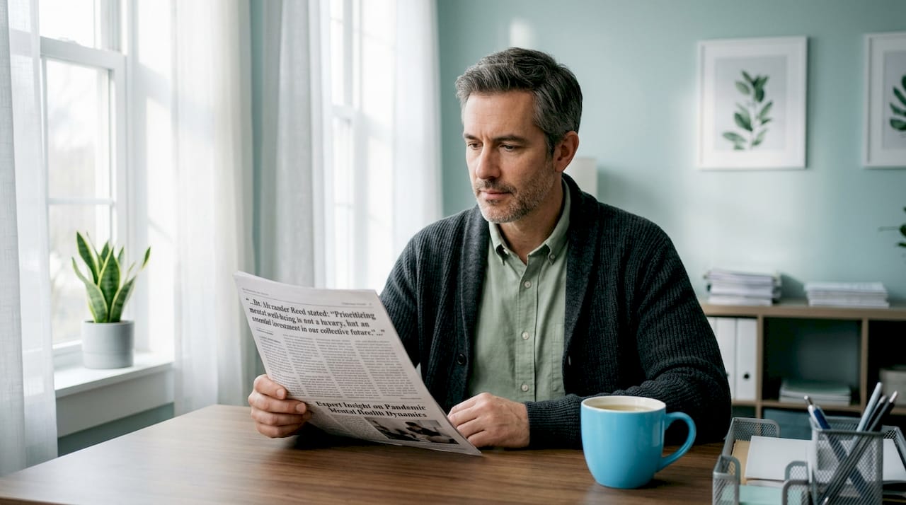Psychologist reading news article quoting him
