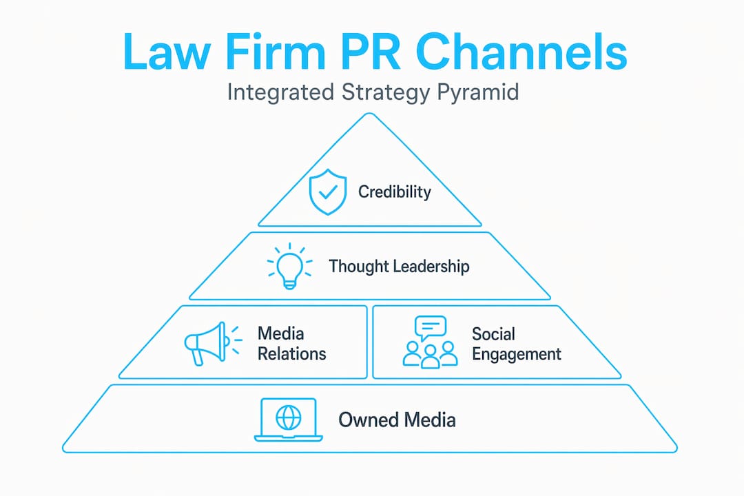 Hierarchy infographic of law firm PR channels