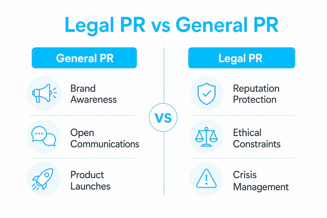 Infographic comparing legal PR and general PR