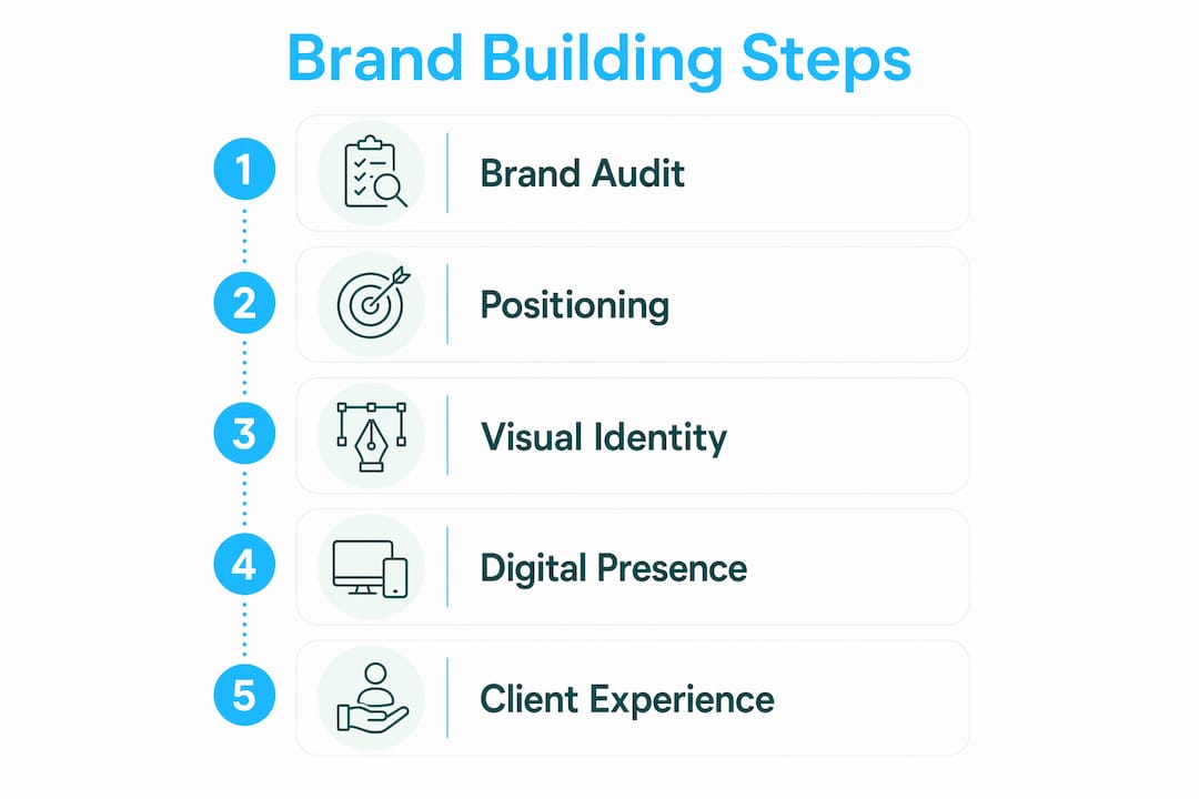 Infographic showing five key law firm brand building steps