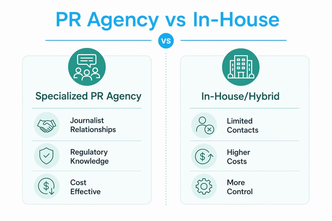 Infographic comparing specialized PR agencies and in-house marketing