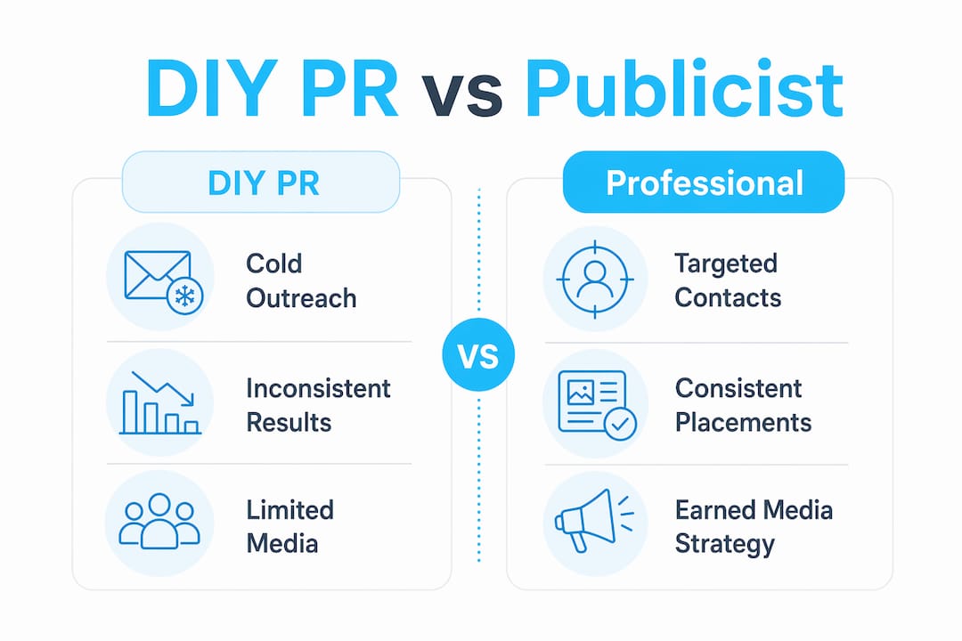 Infographic comparing DIY PR and professional publicists