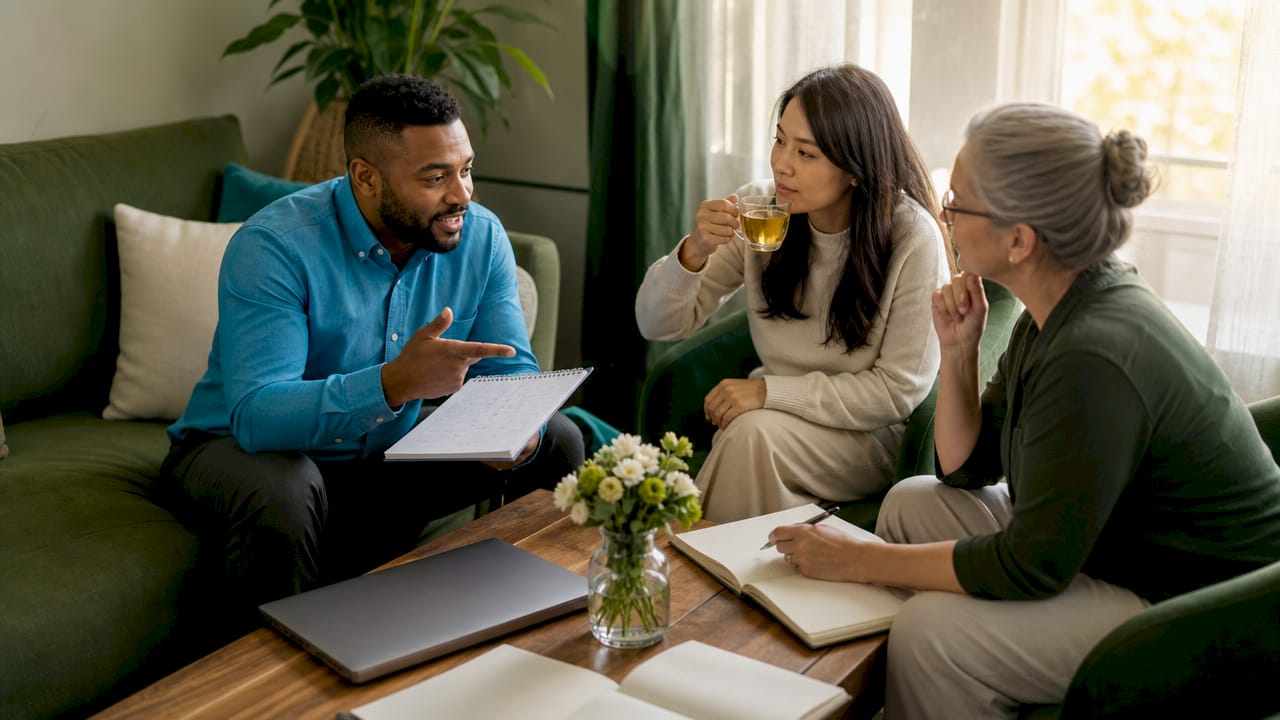 Group of psychologists discussing reputation strategies