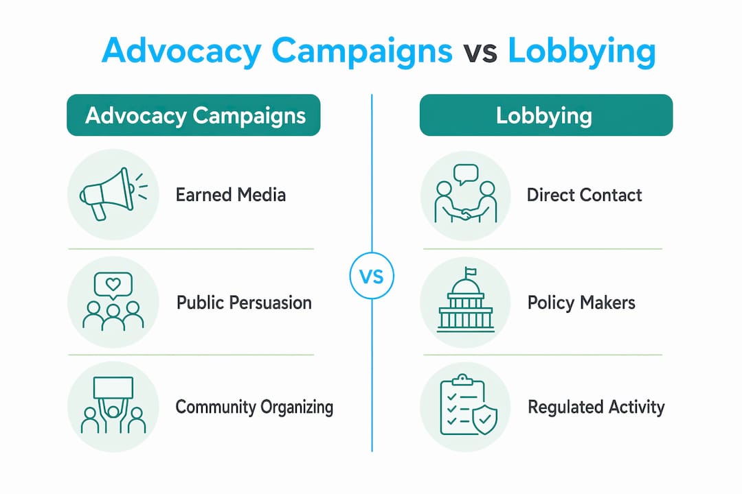 Infographic comparing advocacy campaigns and lobbying