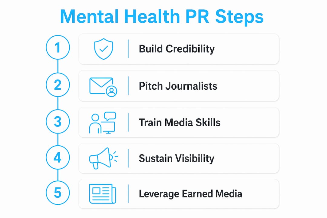 Infographic depicting key steps in mental health PR