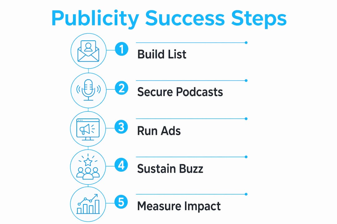 Infographic showing key steps for psychologist book publicity