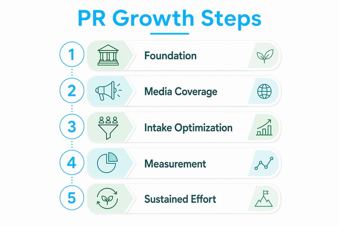 Infographic showing five PR growth steps