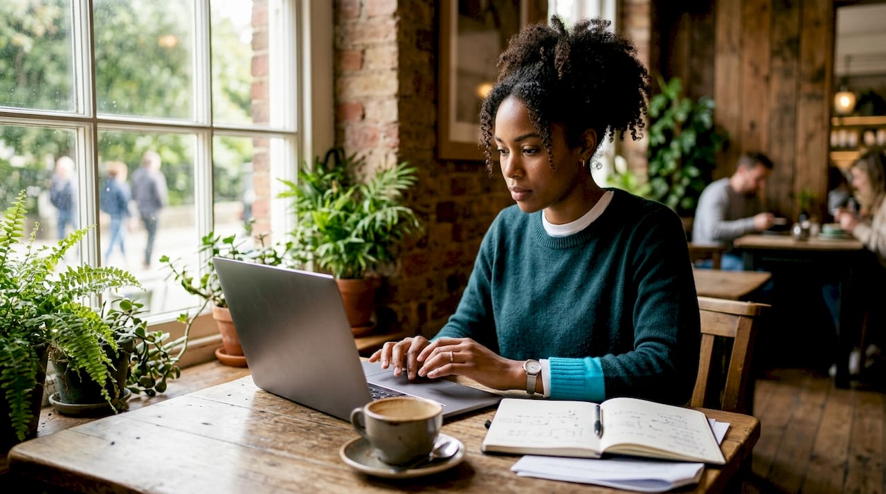 Team member reviewing paid media ad campaigns on laptop