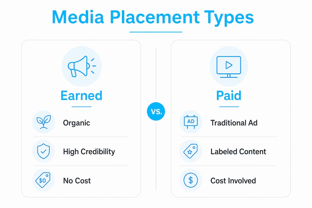 Infographic comparing earned and paid media placement types