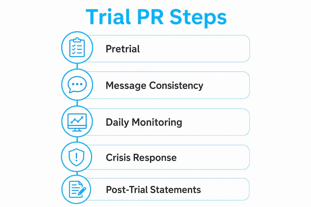 Infographic showing steps of PR strategies during trials
