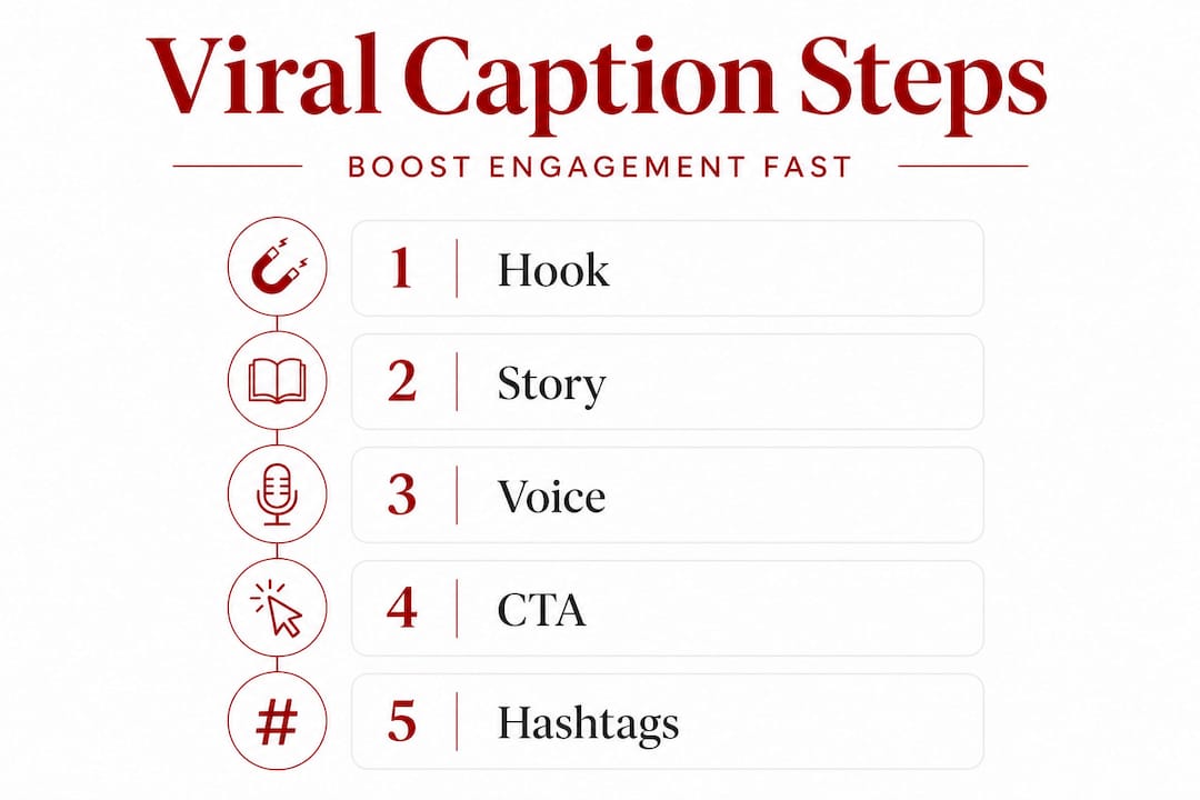 Infographic showing five steps to viral captions