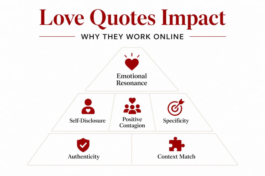 Hierarchy infographic visualizing love quote engagement drivers
