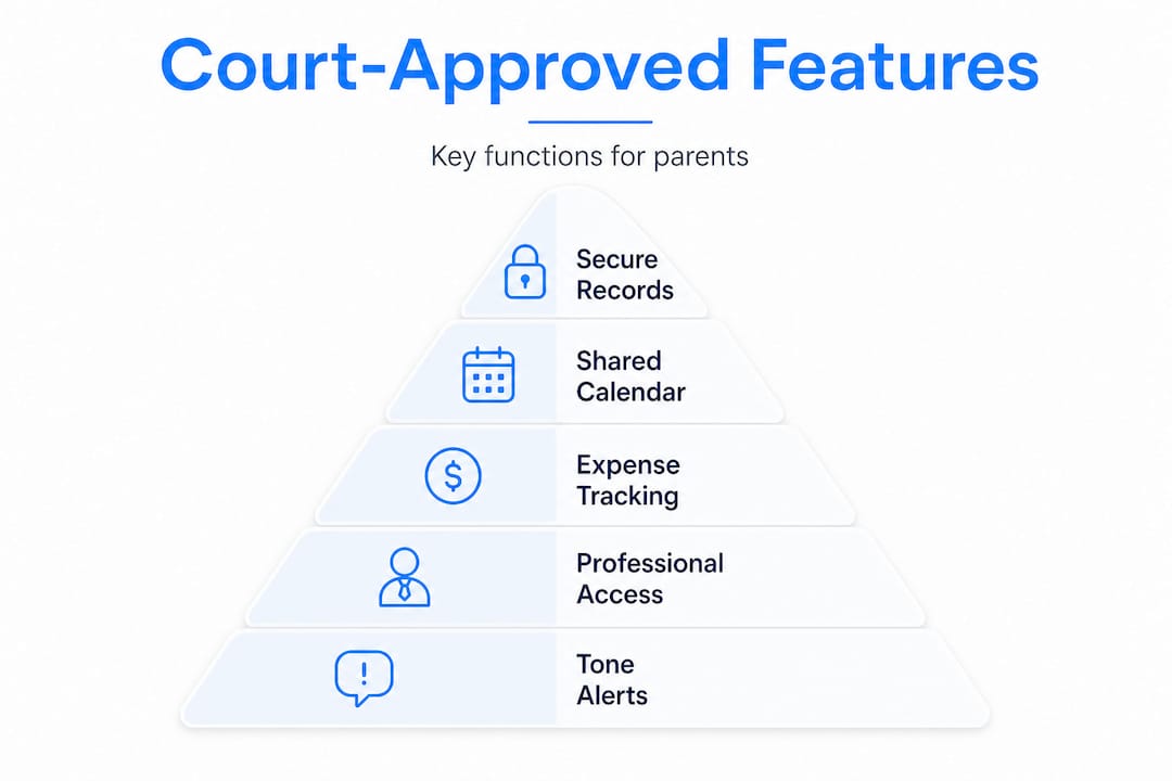 Infographic visualizing court-approved co-parenting tool features