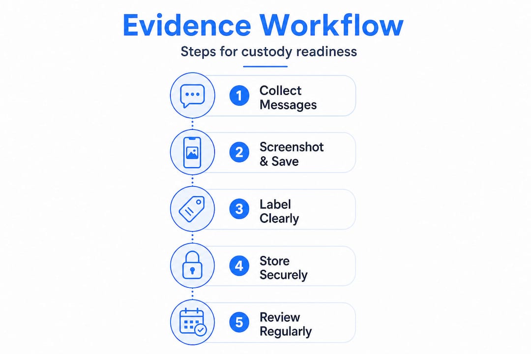 Infographic showing evidence organization steps for custody