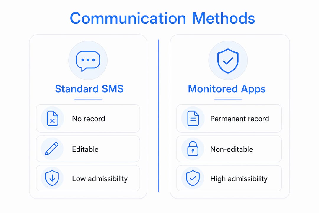 Infographic comparing communication methods and legal benefits