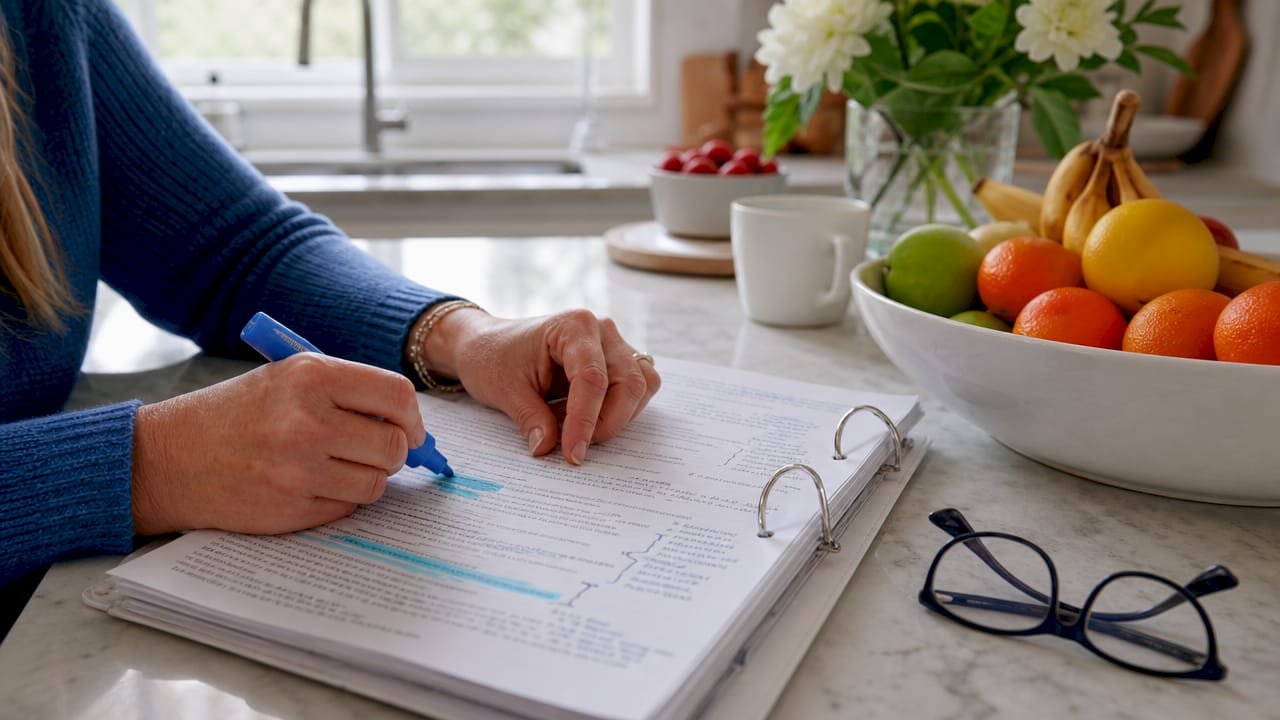 Hands highlighting conversation transcripts