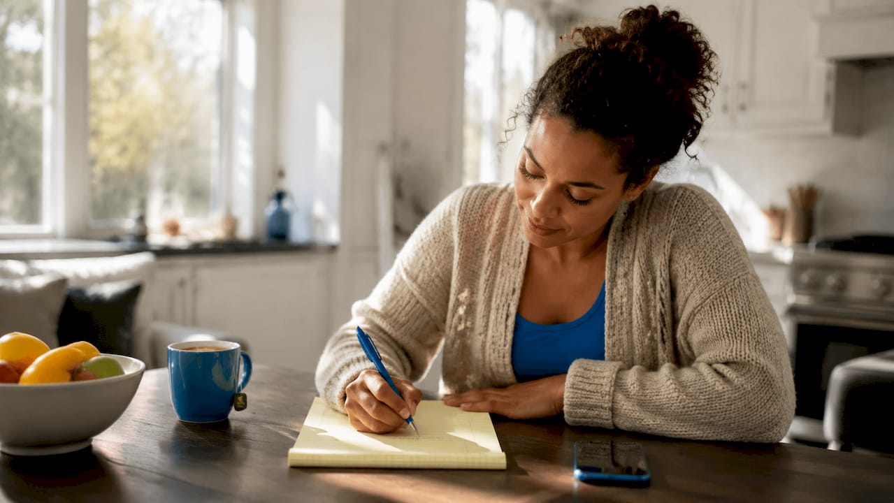 Hands taking notes for co-parenting communication