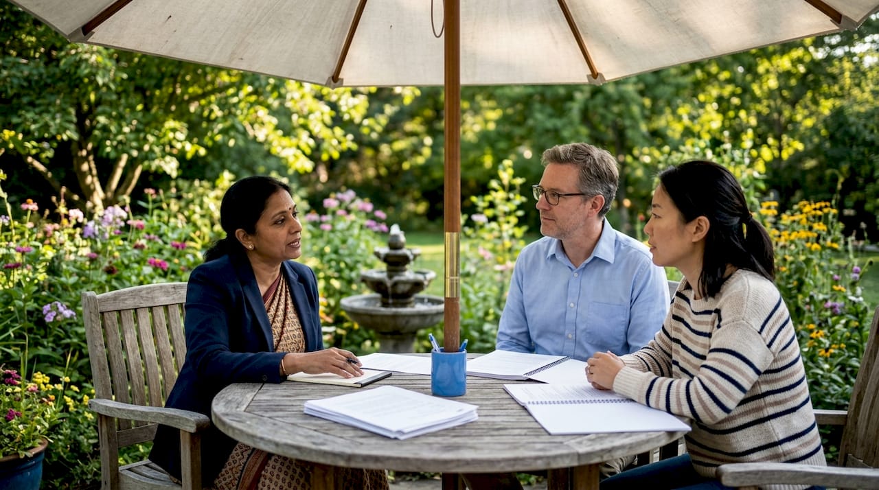 Co-parents in mediation session with professional