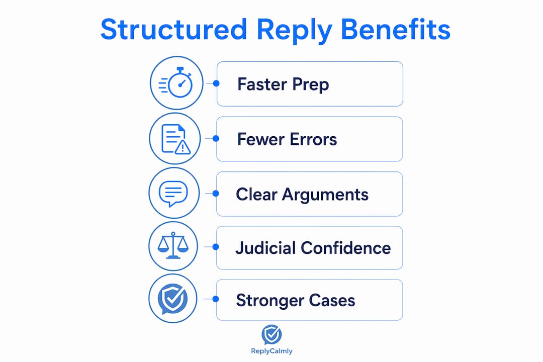 Infographic illustrating benefits of structured court replies