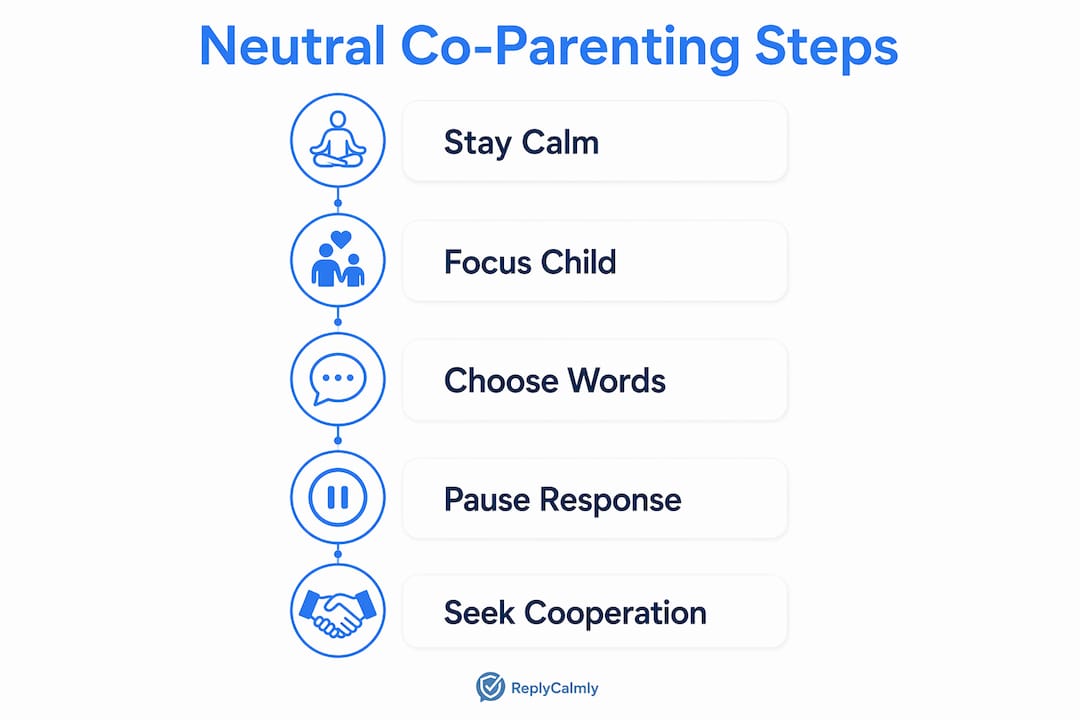 Infographic illustrating steps to neutral co-parenting
