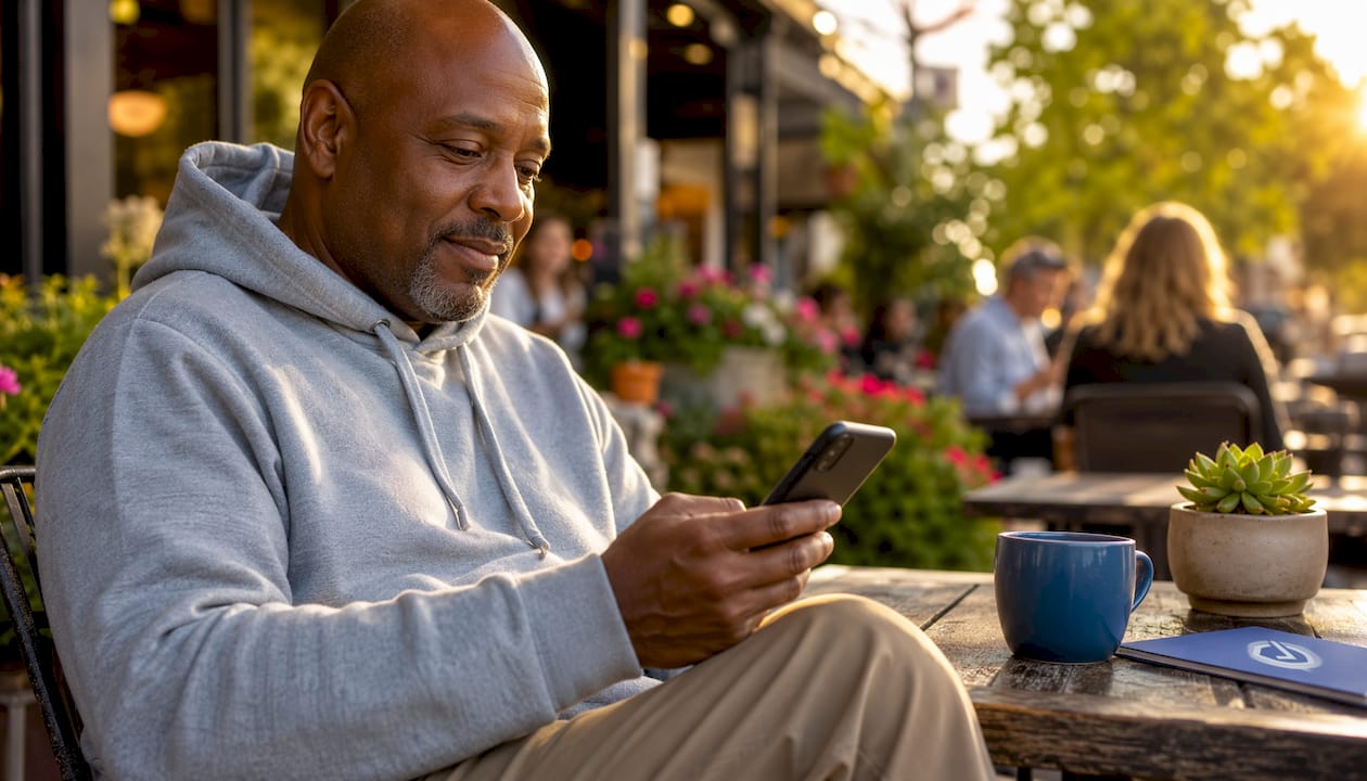 Man using court communication app on smartphone
