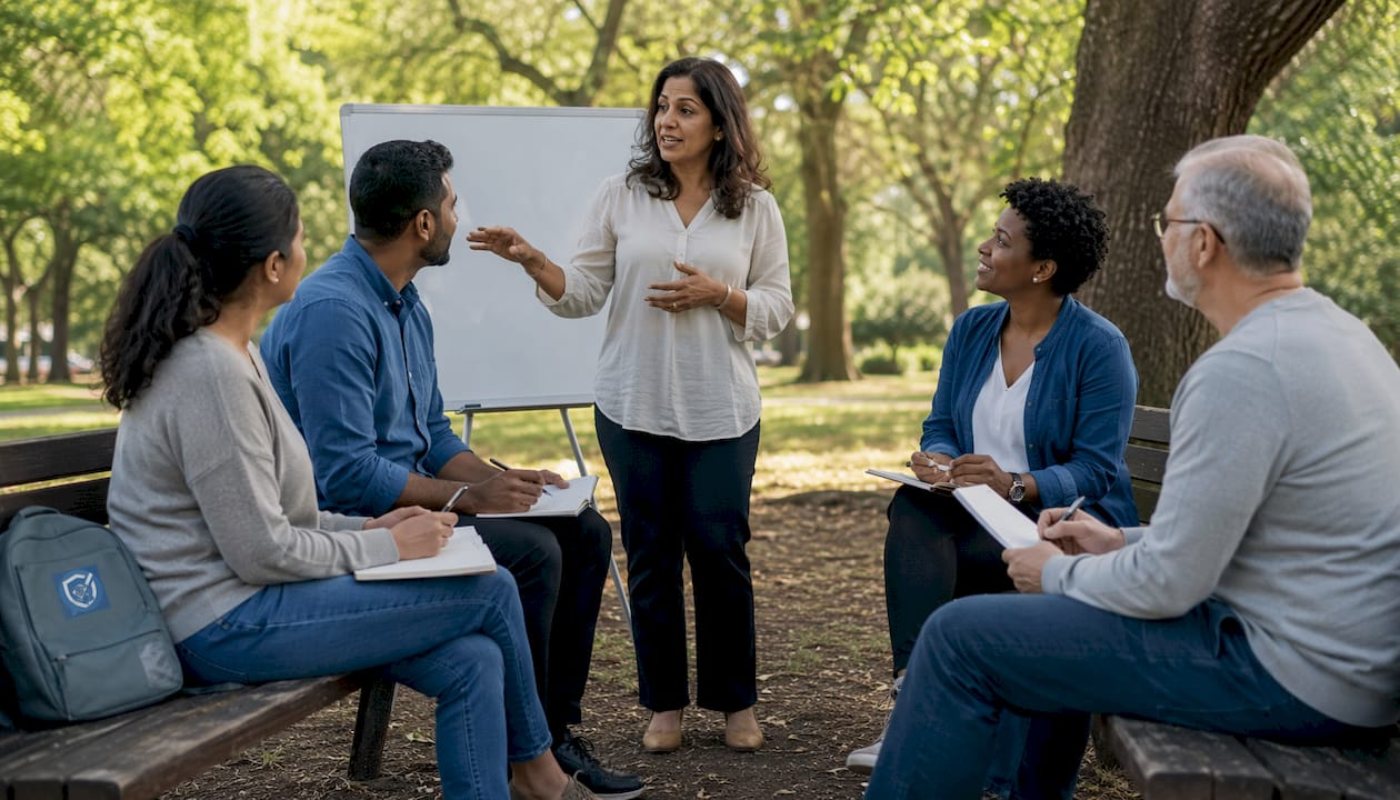 Co-parenting workshop participants engaged in discussion