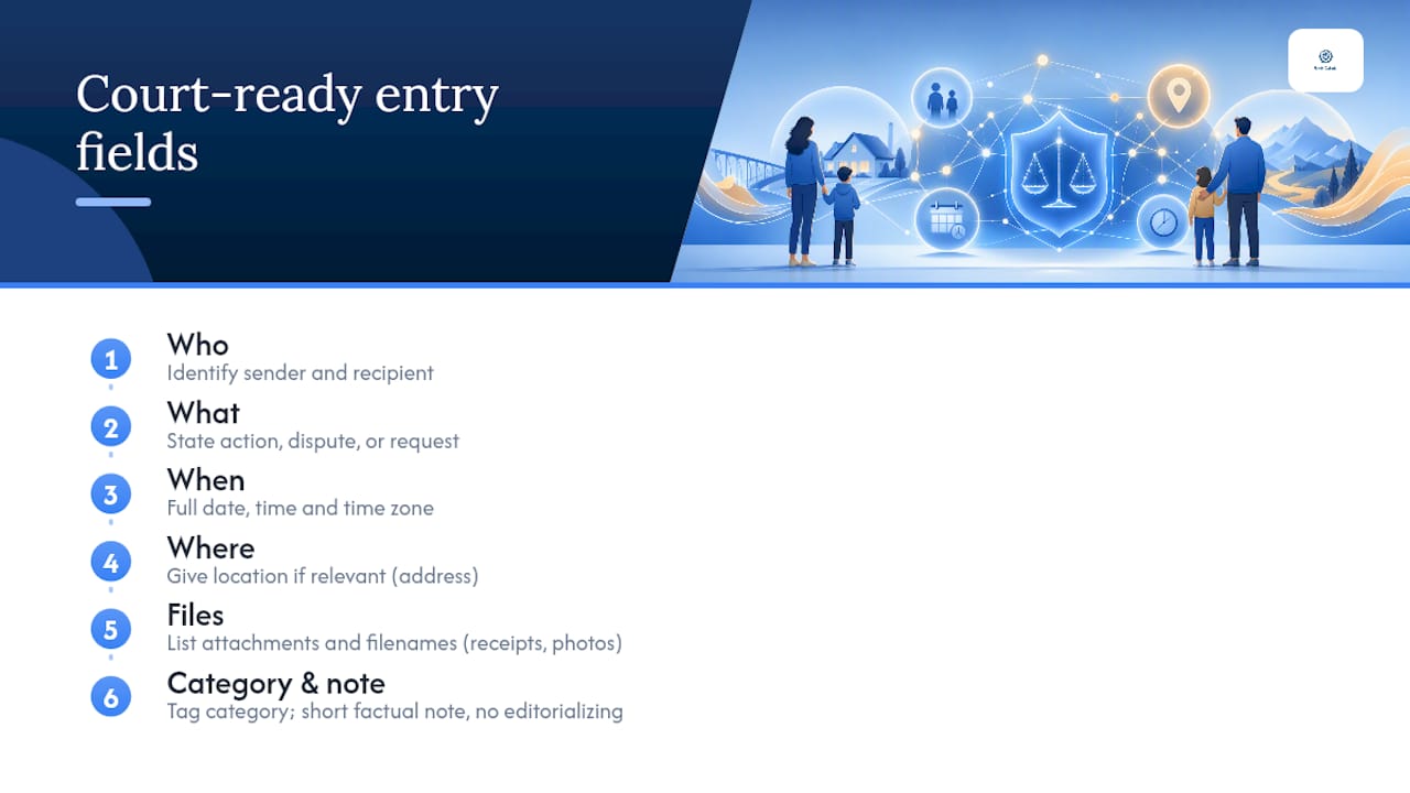 What to record and how to format entries for court — overview diagram