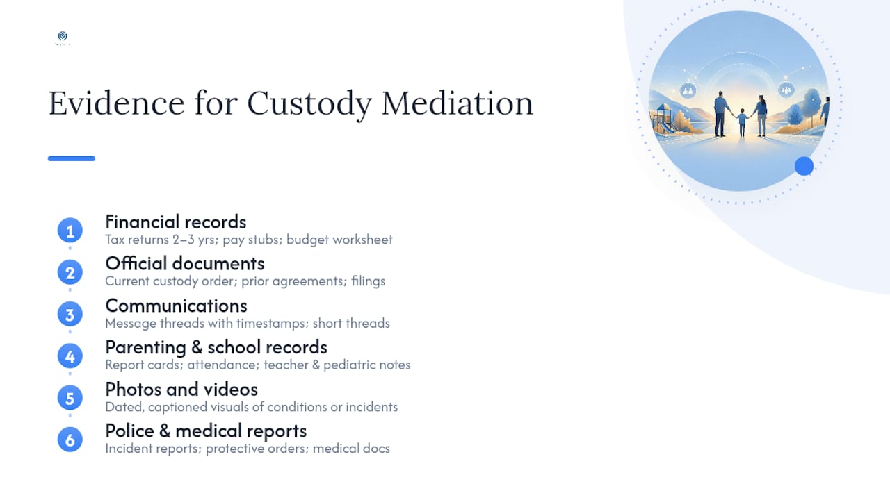 Diagram of custody mediation evidence categories