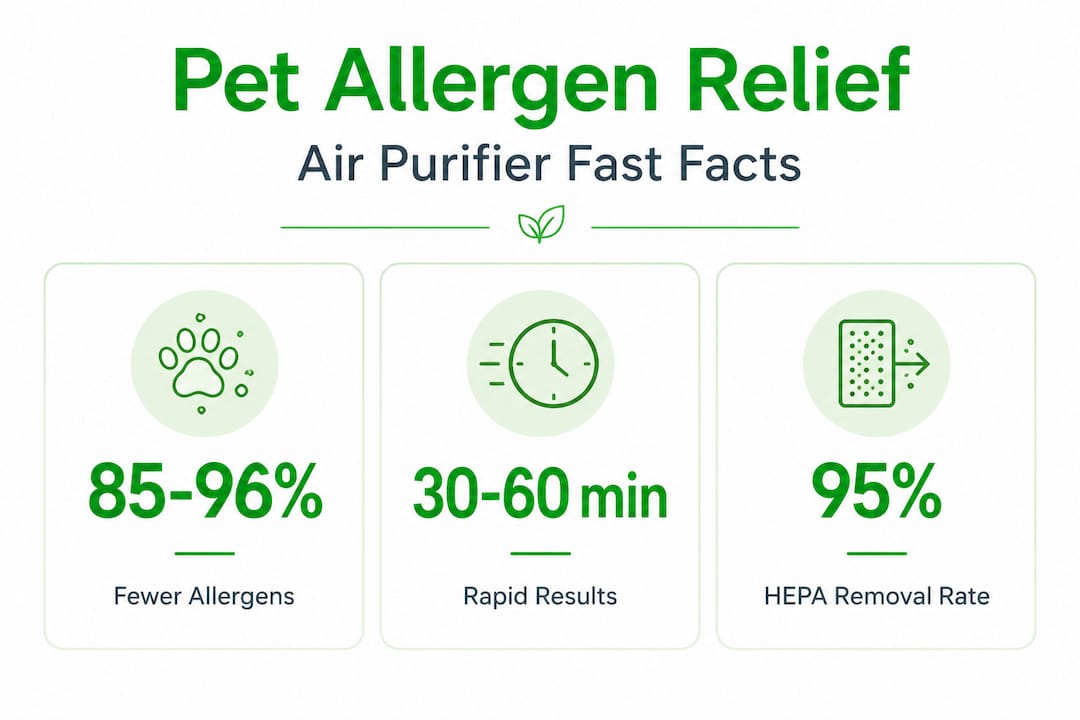 Stat infographic showing pet allergen reduction percentage
