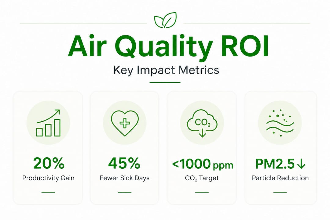 Infographic showing ROI metrics of air cleaning