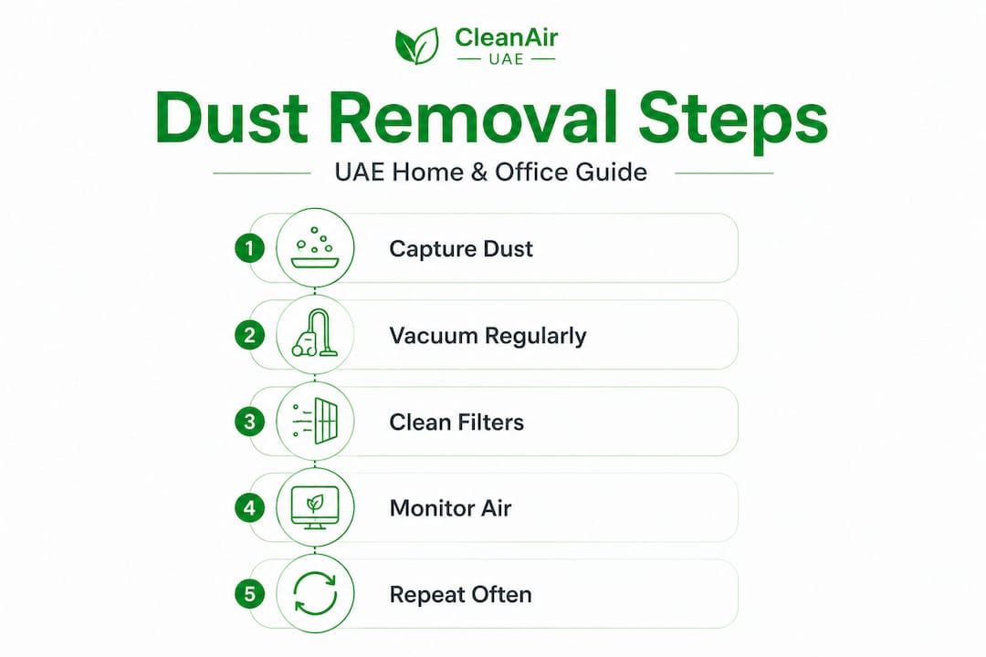 Infographic showing key dust removal steps