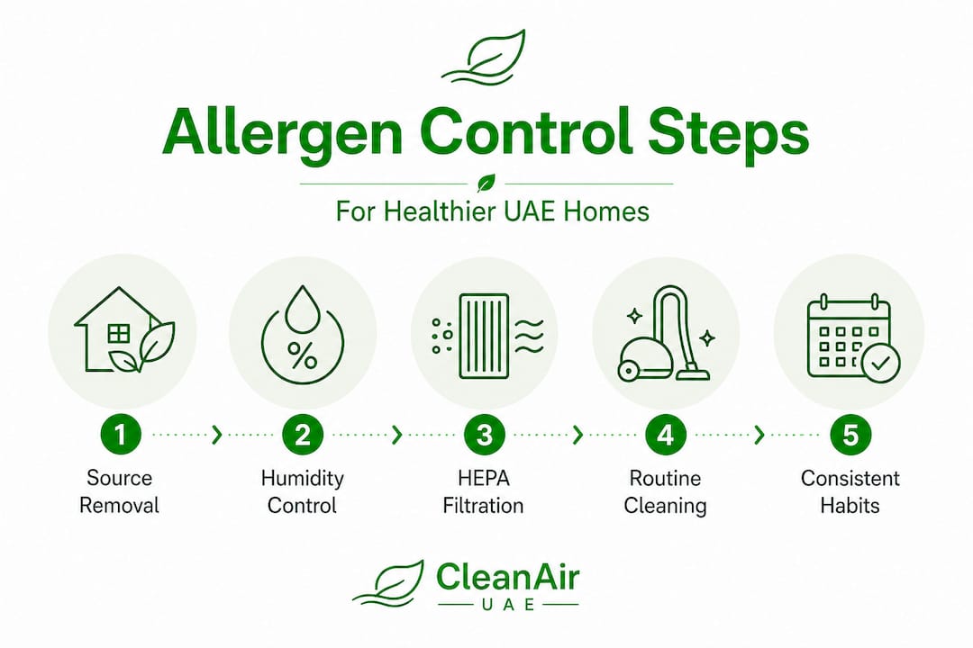 Infographic with five key allergen control steps