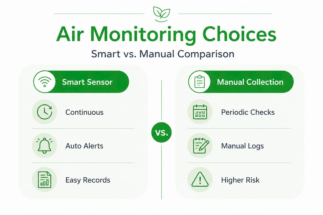 Infographic comparing smart and manual air monitoring