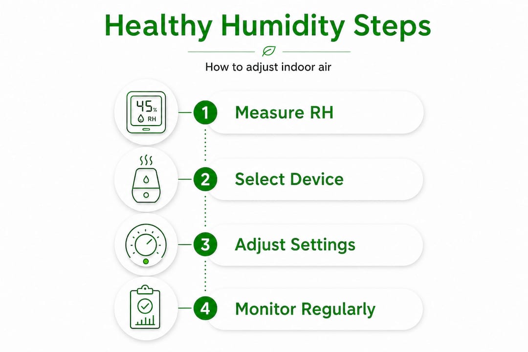 Infographic shows four steps for healthy humidity