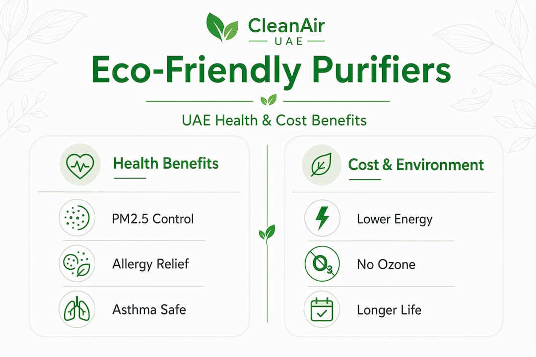 Infographic showing eco-air purifier health and cost benefits