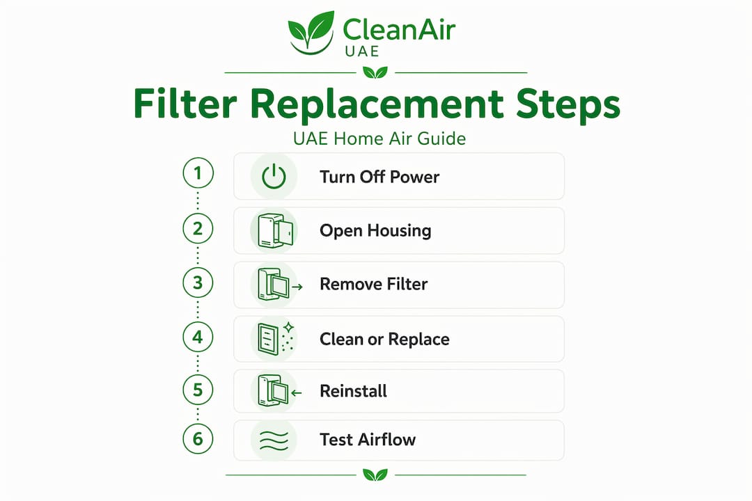 Infographic: six steps air filter replacement UAE