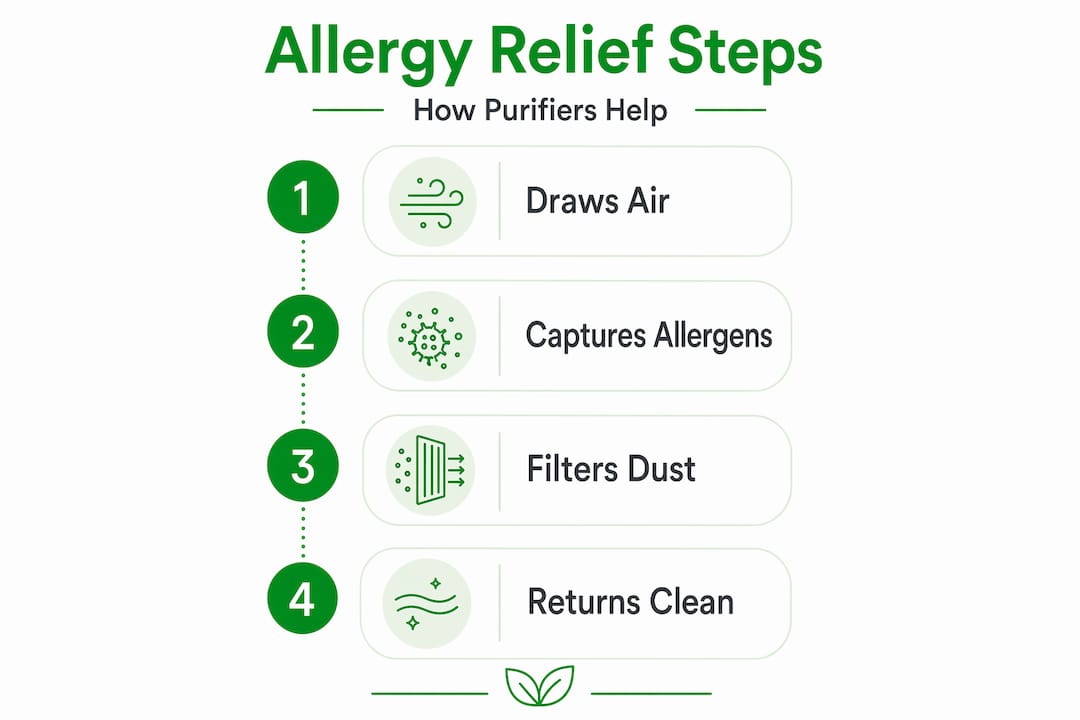 Infographic with air purification allergy relief steps