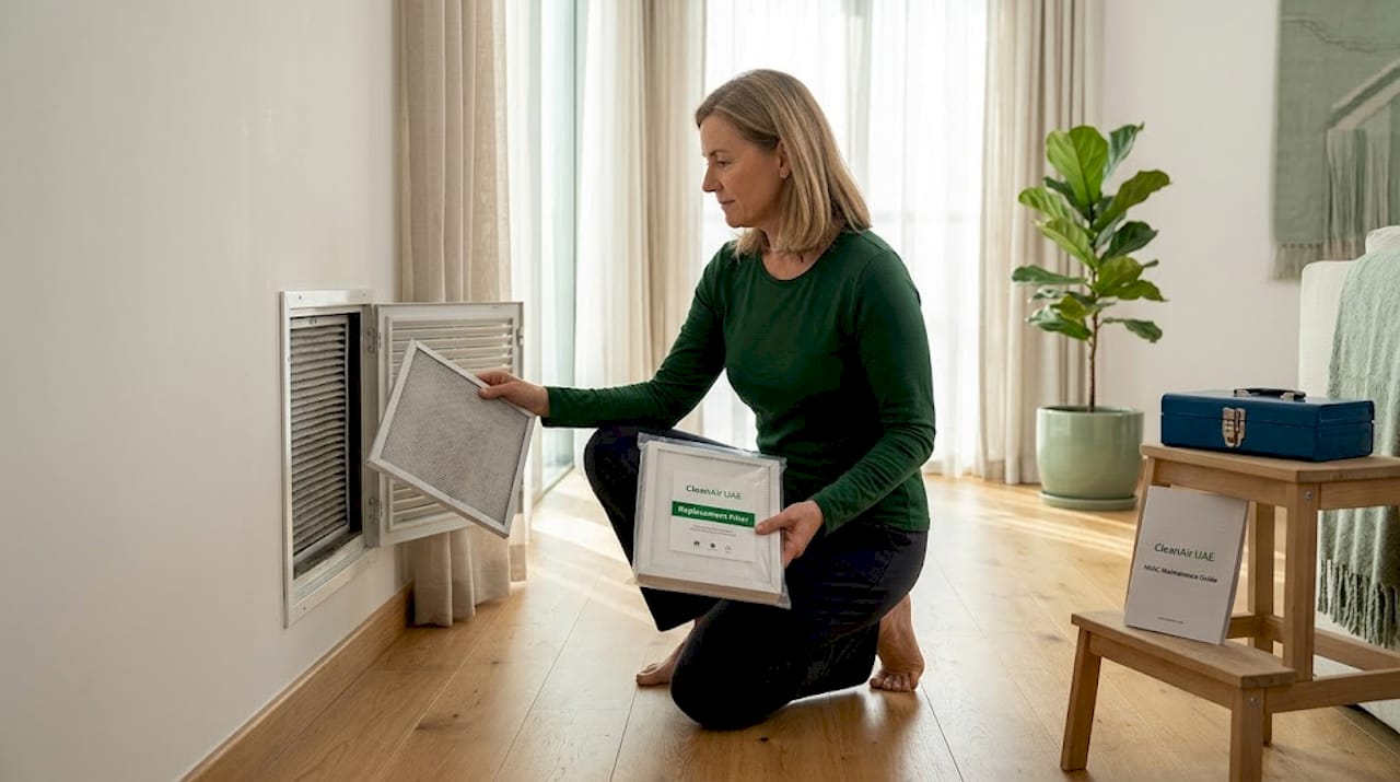 Person replacing home HVAC air filter