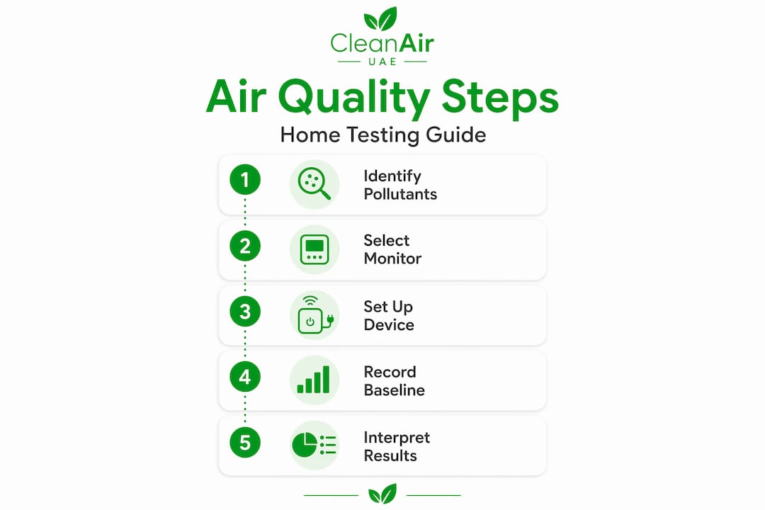 Infographic with steps for testing air quality