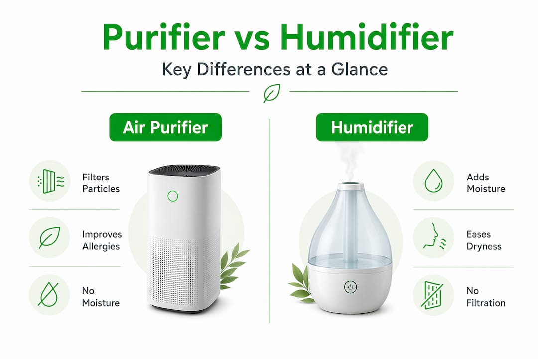 Infographic comparing air purifiers and humidifiers