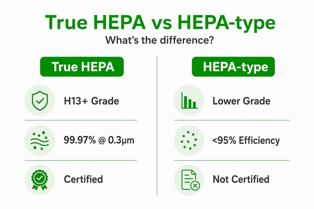 Infographic comparing True HEPA and HEPA-type filters