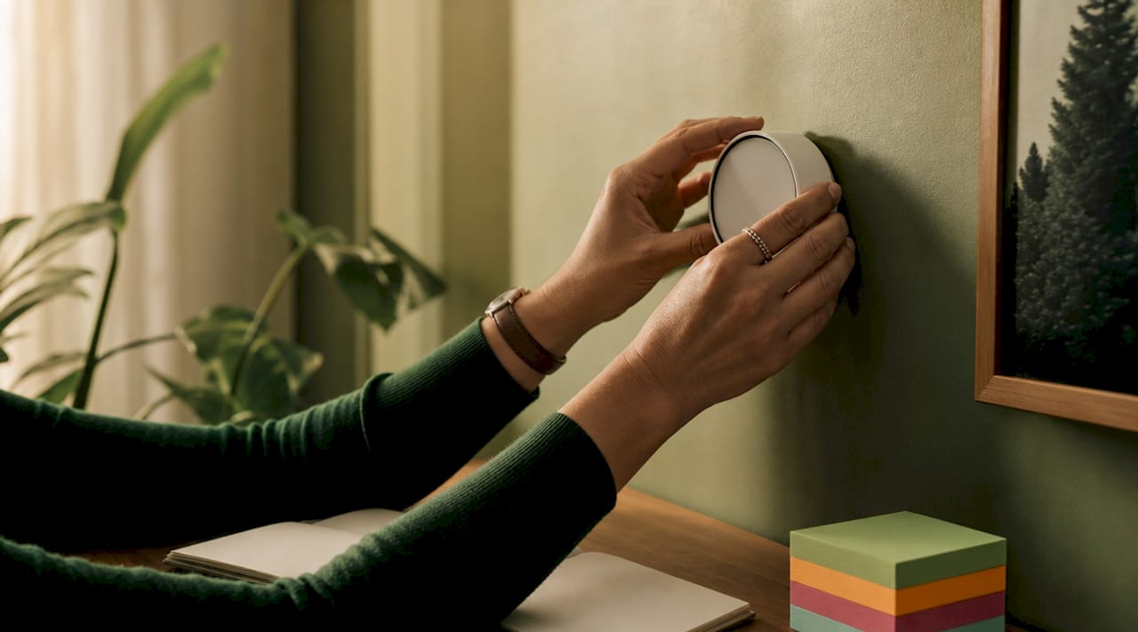 Hands turning off HVAC thermostat