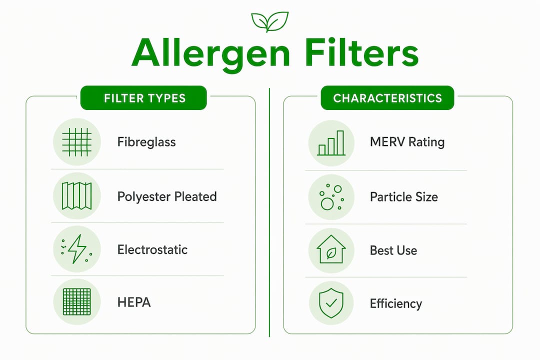 Infographic comparing allergen filter types and features
