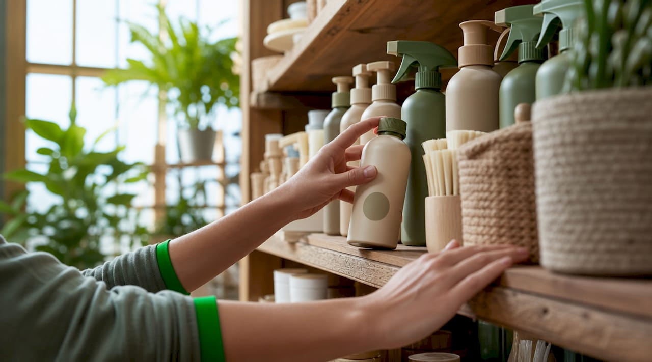 Hands choosing eco friendly cleaning products